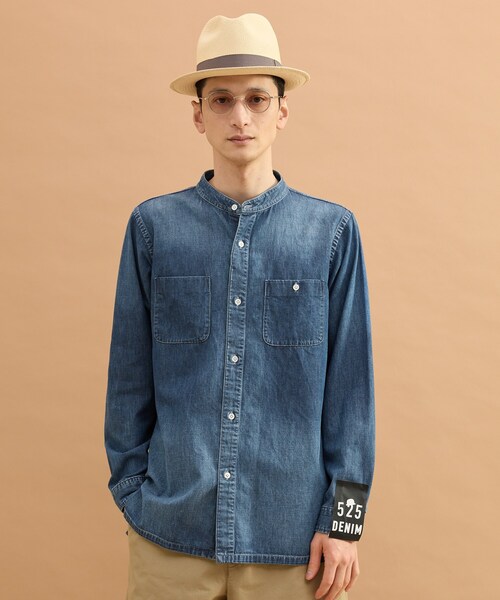 40ｃｔ＆525（フォーティーカラッツアンドゴーニーゴ）の「バンドカラーデニムシャツ（シャツ/ブラウス・メンズ・ネイビー/ブルー・02/03）」の6枚目の写真