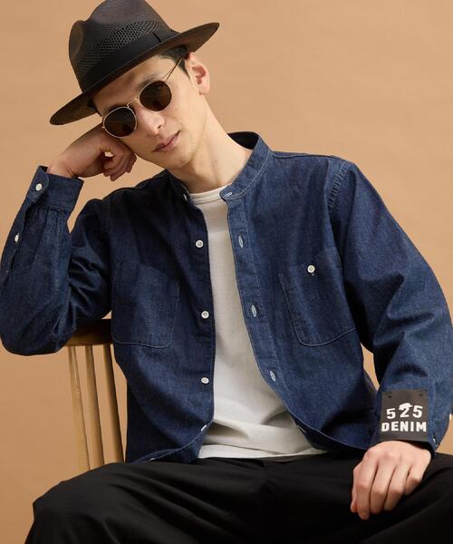 40ｃｔ＆525（フォーティーカラッツアンドゴーニーゴ）の「バンドカラーデニムシャツ（シャツ/ブラウス・メンズ・ネイビー/ブルー・02/03）」の13枚目の写真