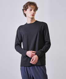 BASIC HOUSE（ベーシックハウス）の「通気性ソロナレギュラーフィットラウンドネック無地長袖Tシャツブラック（Tシャツ/カットソー）」
