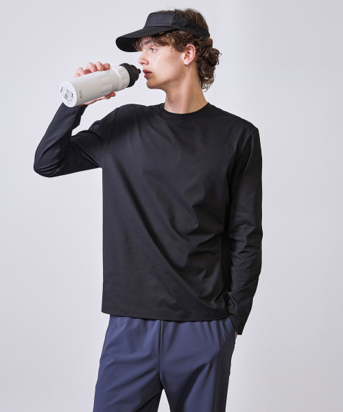 BASIC HOUSE（ベーシックハウス）の「通気性ソロナレギュラーフィットラウンドネック無地長袖Tシャツブラック（Tシャツ/カットソー・メンズ・ブラック・100/105/110/115/95）」の7枚目の写真