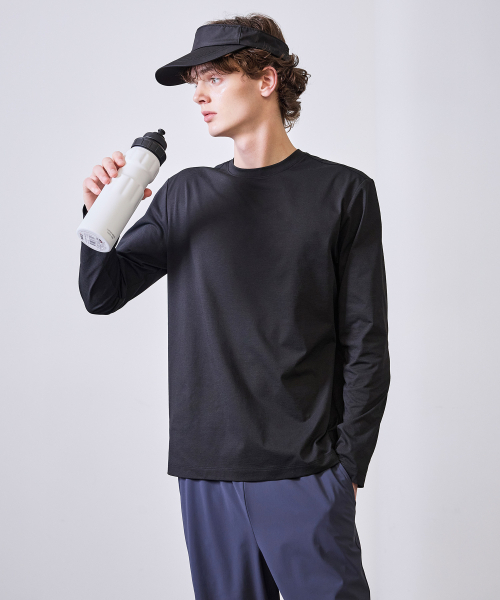BASIC HOUSE（ベーシックハウス）の「通気性ソロナレギュラーフィットラウンドネック無地長袖Tシャツブラック（Tシャツ/カットソー・メンズ・ブラック・100/105/110/115/95）」の8枚目の写真