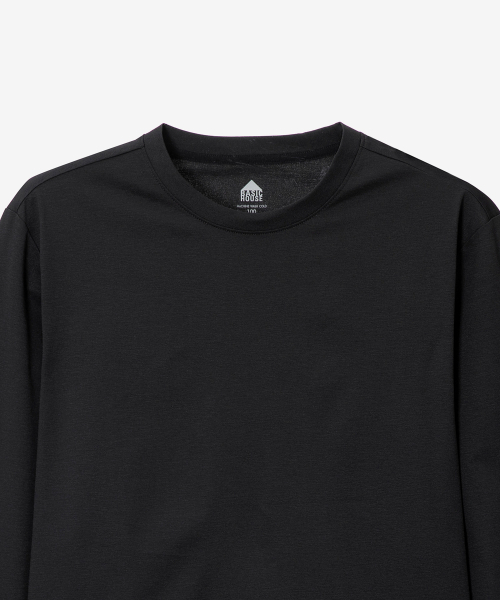 BASIC HOUSE（ベーシックハウス）の「通気性ソロナレギュラーフィットラウンドネック無地長袖Tシャツブラック（Tシャツ/カットソー・メンズ・ブラック・100/105/110/115/95）」の13枚目の写真