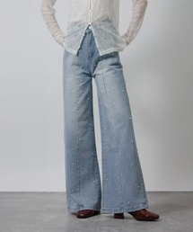 Social GIRL | 2026SS パールデザイン フレアデニムパンツ セミワイドデニムパンツ(デニムパンツ)