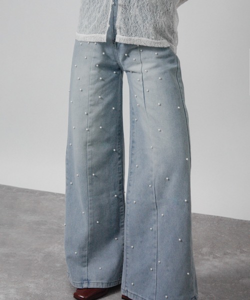 Social GIRL（ソーシャルガール）の「2026SS パールデザイン フレアデニムパンツ セミワイドデニムパンツ（デニムパンツ・レディース・ブルー・M）」の5枚目の写真