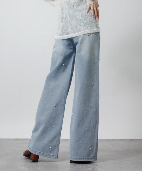 Social GIRL（ソーシャルガール）の「2026SS パールデザイン フレアデニムパンツ セミワイドデニムパンツ（デニムパンツ・レディース・ブルー・M）」の7枚目の写真