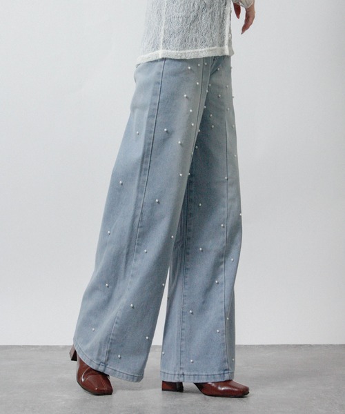 Social GIRL（ソーシャルガール）の「2026SS パールデザイン フレアデニムパンツ セミワイドデニムパンツ（デニムパンツ・レディース・ブルー・M）」の8枚目の写真