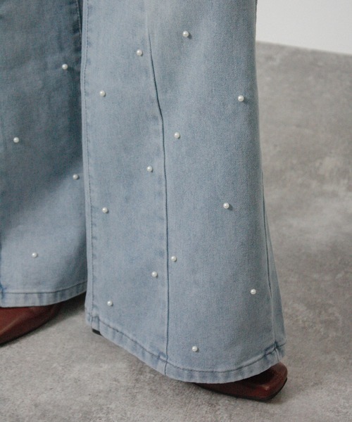 Social GIRL（ソーシャルガール）の「2026SS パールデザイン フレアデニムパンツ セミワイドデニムパンツ（デニムパンツ・レディース・ブルー・M）」の10枚目の写真