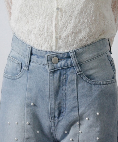 Social GIRL（ソーシャルガール）の「2026SS パールデザイン フレアデニムパンツ セミワイドデニムパンツ（デニムパンツ・レディース・ブルー・M）」の12枚目の写真