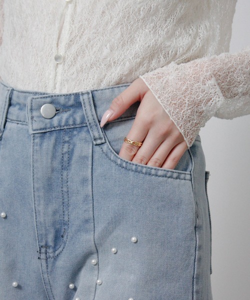 Social GIRL（ソーシャルガール）の「2026SS パールデザイン フレアデニムパンツ セミワイドデニムパンツ（デニムパンツ・レディース・ブルー・M）」の13枚目の写真
