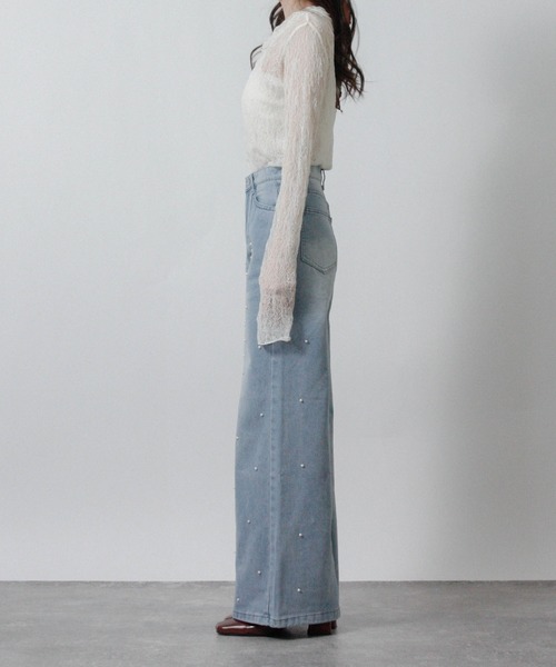 Social GIRL（ソーシャルガール）の「2026SS パールデザイン フレアデニムパンツ セミワイドデニムパンツ（デニムパンツ・レディース・ブルー・M）」の18枚目の写真