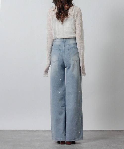 Social GIRL（ソーシャルガール）の「2026SS パールデザイン フレアデニムパンツ セミワイドデニムパンツ（デニムパンツ・レディース・ブルー・M）」の19枚目の写真