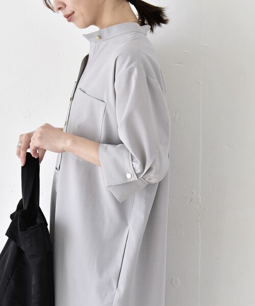 quaranciel（カランシエル）の「〈洗濯機可能〉CALCULO(R)使用 バンドカラー シャツ ワンピース（ワンピース・レディース・ブラック/ブラウン/ライトグレー・ONE SIZE）」の22枚目の写真