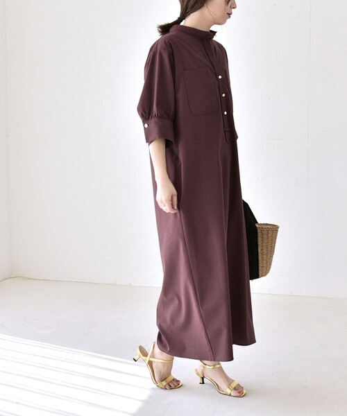 quaranciel（カランシエル）の「〈洗濯機可能〉CALCULO(R)使用 バンドカラー シャツ ワンピース（ワンピース・レディース・ブラック/ブラウン/ライトグレー・ONE SIZE）」の6枚目の写真