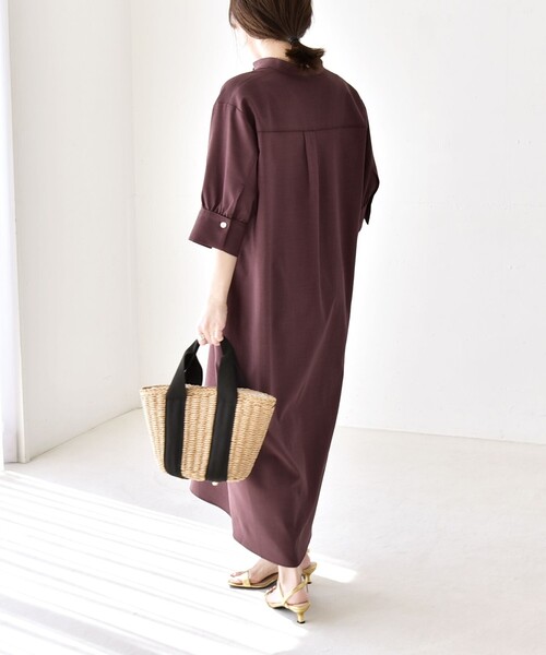 quaranciel（カランシエル）の「〈洗濯機可能〉CALCULO(R)使用 バンドカラー シャツ ワンピース（ワンピース・レディース・ブラック/ブラウン/ライトグレー・ONE SIZE）」の9枚目の写真