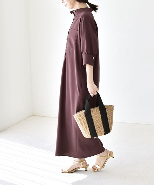 quaranciel（カランシエル）の「〈洗濯機可能〉CALCULO(R)使用 バンドカラー シャツ ワンピース（ワンピース・レディース・ブラック/ブラウン/ライトグレー・ONE SIZE）」の10枚目の写真