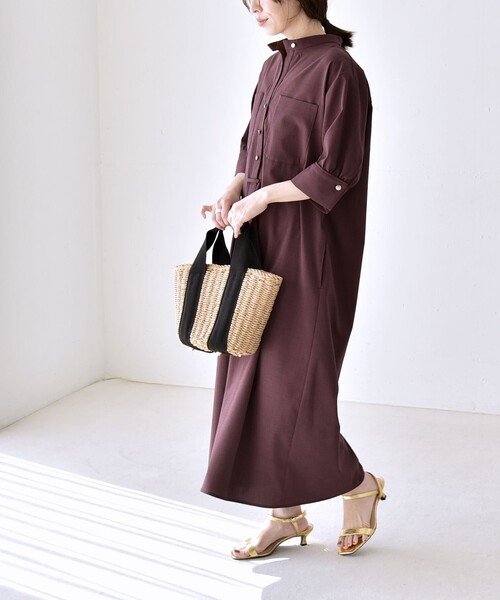 quaranciel（カランシエル）の「〈洗濯機可能〉CALCULO(R)使用 バンドカラー シャツ ワンピース（ワンピース・レディース・ブラック/ブラウン/ライトグレー・ONE SIZE）」の11枚目の写真