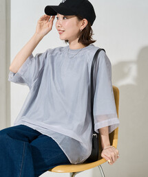 限定展開 オーガンジー × カットソー 重ね ラグラン 半袖 Tシャツ