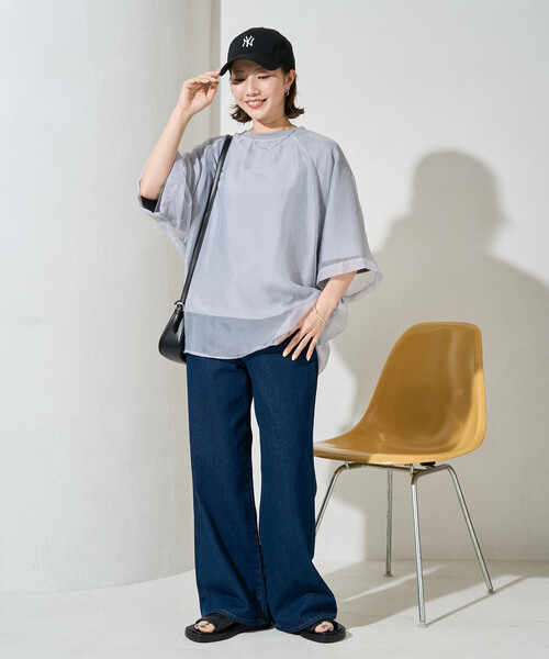 FREAK'S STORE(フリークスストア)の「限定展開 オーガンジー × カットソー 重ね ラグラン 半袖 Tシャツ(Tシャツ/カットソー・レディース・ブラック/オフホワイト/ブルー/ナチュラル/ベージュ/ピンク系その他・フリ-)」の7枚目の写真