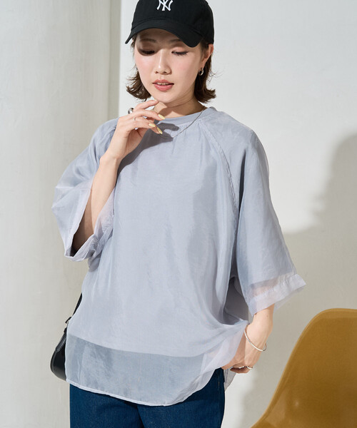 FREAK'S STORE(フリークスストア)の「限定展開 オーガンジー × カットソー 重ね ラグラン 半袖 Tシャツ(Tシャツ/カットソー・レディース・ブラック/オフホワイト/ブルー/ナチュラル/ベージュ/ピンク系その他・フリ-)」の10枚目の写真