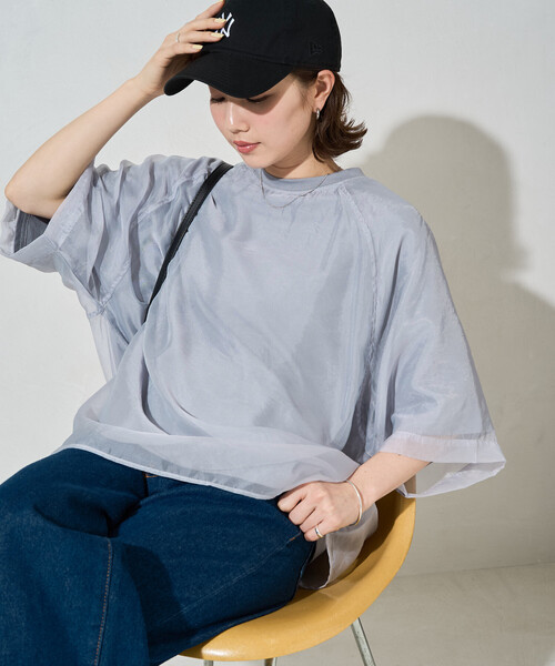 FREAK'S STORE(フリークスストア)の「限定展開 オーガンジー × カットソー 重ね ラグラン 半袖 Tシャツ(Tシャツ/カットソー・レディース・ブラック/オフホワイト/ブルー/ナチュラル/ベージュ/ピンク系その他・フリ-)」の11枚目の写真