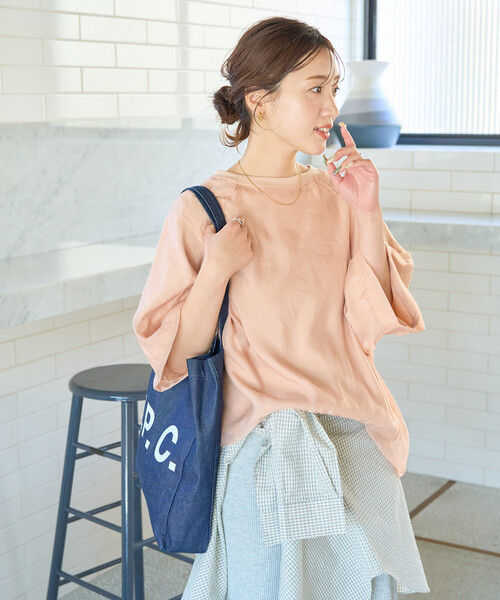 cen.オーガンジーカットソーブラック定価以下 限定展開 オーガンジー × カットソー 重ね ラグラン 半袖 Tシャツ（T