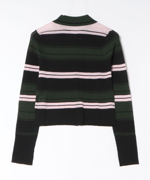 LAULEN(ローレン)の「multi border collared short cardigan/マルチボーダー襟付きショートカーディガン(カーディガン/ボレロ・レディース・ブラウン/ブラック・FREE)」の3枚目の写真