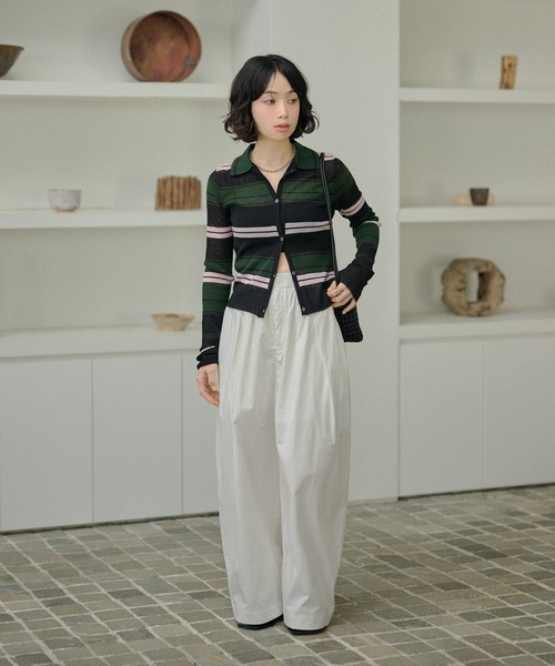 LAULEN(ローレン)の「multi border collared short cardigan/マルチボーダー襟付きショートカーディガン(カーディガン/ボレロ・レディース・ブラウン/ブラック・FREE)」の17枚目の写真