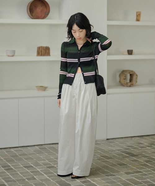 LAULEN(ローレン)の「multi border collared short cardigan/マルチボーダー襟付きショートカーディガン(カーディガン/ボレロ・レディース・ブラウン/ブラック・FREE)」の18枚目の写真