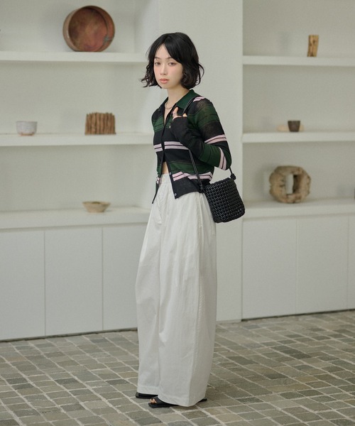LAULEN(ローレン)の「multi border collared short cardigan/マルチボーダー襟付きショートカーディガン(カーディガン/ボレロ・レディース・ブラウン/ブラック・FREE)」の19枚目の写真