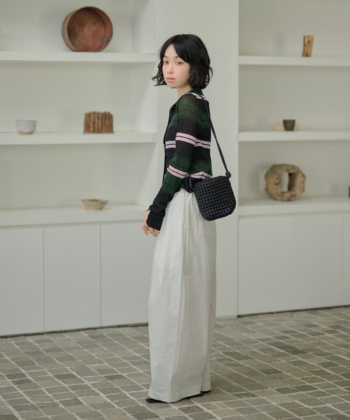 LAULEN(ローレン)の「multi border collared short cardigan/マルチボーダー襟付きショートカーディガン(カーディガン/ボレロ・レディース・ブラウン/ブラック・FREE)」の20枚目の写真