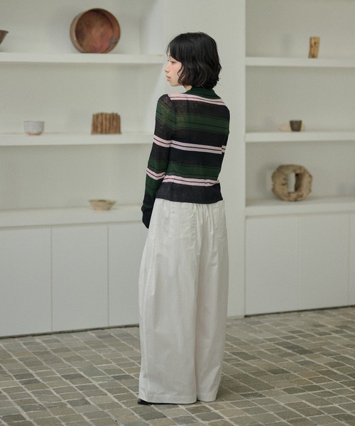 LAULEN(ローレン)の「multi border collared short cardigan/マルチボーダー襟付きショートカーディガン(カーディガン/ボレロ・レディース・ブラウン/ブラック・FREE)」の21枚目の写真