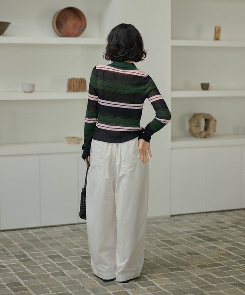 LAULEN(ローレン)の「multi border collared short cardigan/マルチボーダー襟付きショートカーディガン(カーディガン/ボレロ・レディース・ブラウン/ブラック・FREE)」の22枚目の写真