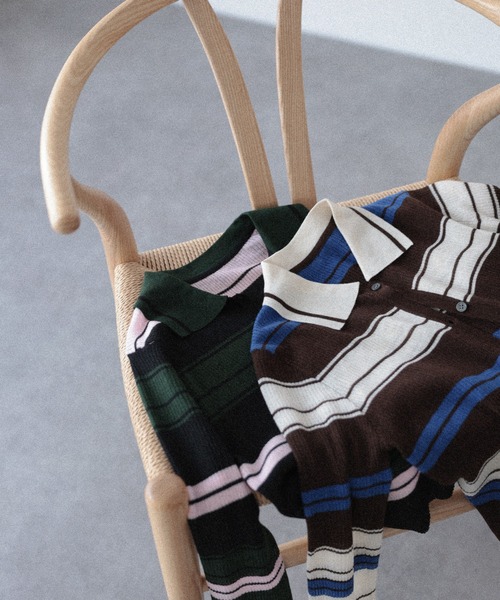 LAULEN(ローレン)の「multi border collared short cardigan/マルチボーダー襟付きショートカーディガン(カーディガン/ボレロ・レディース・ブラウン/ブラック・FREE)」の11枚目の写真