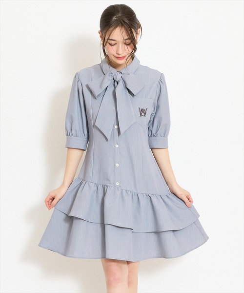 WILLSELECTION(ウィルセレクション)の「ティアードフリルリボンタイシャツワンピース(ワンピース・レディース・ライトグレー/ブルー系その他/オフホワイト・FREE)」の2枚目の写真