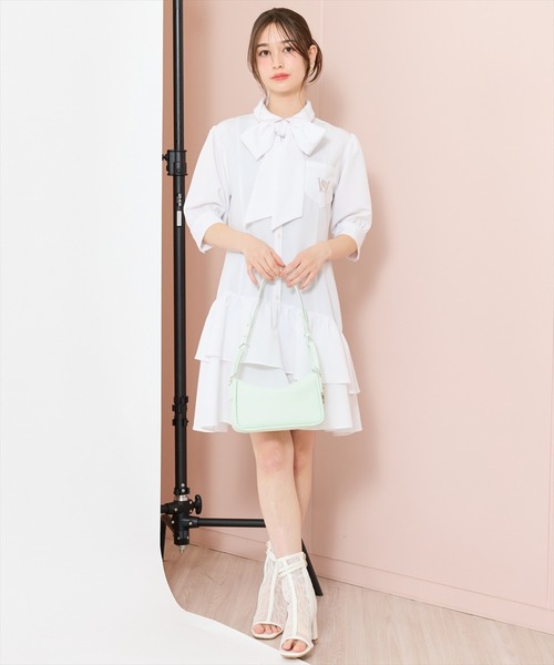 WILLSELECTION(ウィルセレクション)の「ティアードフリルリボンタイシャツワンピース(ワンピース・レディース・ライトグレー/ブルー系その他/オフホワイト・FREE)」の5枚目の写真