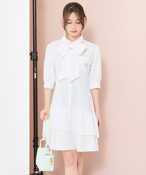 WILLSELECTION(ウィルセレクション)の「ティアードフリルリボンタイシャツワンピース(ワンピース・レディース・ライトグレー/ブルー系その他/オフホワイト・FREE)」の6枚目の写真