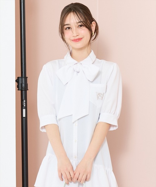 WILLSELECTION(ウィルセレクション)の「ティアードフリルリボンタイシャツワンピース(ワンピース・レディース・ライトグレー/ブルー系その他/オフホワイト・FREE)」の9枚目の写真