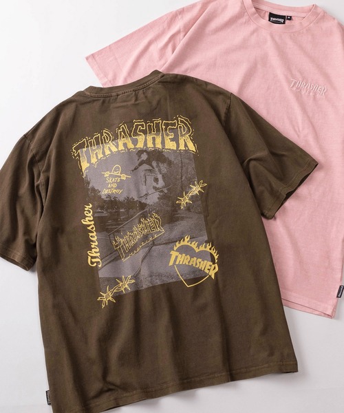THRASHER(スラッシャー)の「【70】【THRASHER/スラッシャー】ピグメント加工 フォトプリント クルーネック Tシャツ/バックプリント/ワンポイント刺繍(Tシャツ/カットソー・メンズ・チャコールグレー/ピンク/グレー/ブラウン/サックスブルー・L/XL/M)」の3枚目の写真
