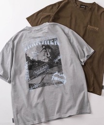 【70】【THRASHER/スラッシャー】ピグメント加工 フォトプリント クルーネック Tシャツ/バックプリント/ワンポイント刺繍