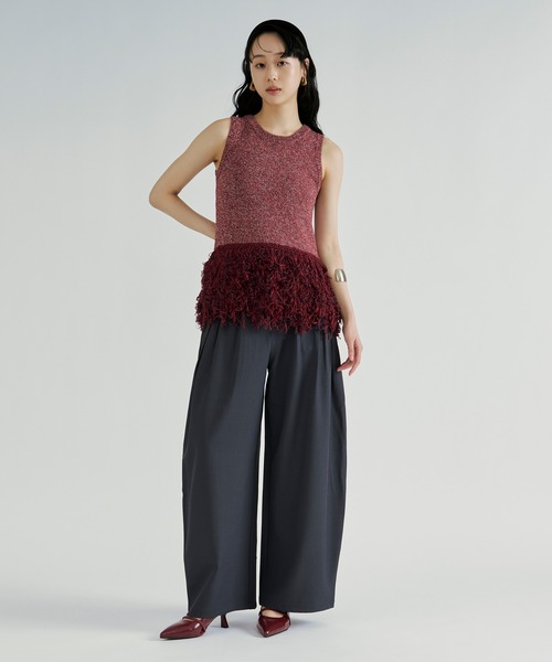 Ezick（エジック）の「Fringe ｍix knit/ノースリーブヘムフリンジニット（ベスト・レディース・レッド/ブラック・FREE）」の16枚目の写真