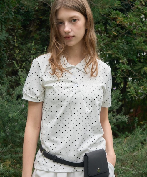 Birthday room（バースデイルーム）の「ドット丸襟ポロ/Polka Dot Round Collar Polo（ポロシャツ・レディース・ホワイト/ブラック/ライトブルー・FREE）」の2枚目の写真