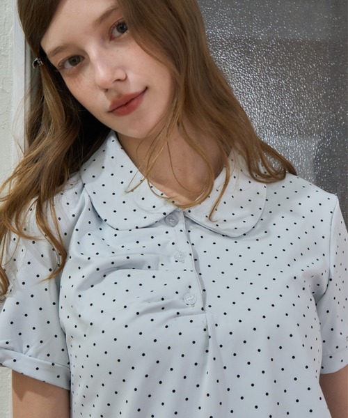 Birthday room（バースデイルーム）の「ドット丸襟ポロ/Polka Dot Round Collar Polo（ポロシャツ・レディース・ホワイト/ブラック/ライトブルー・FREE）」の3枚目の写真