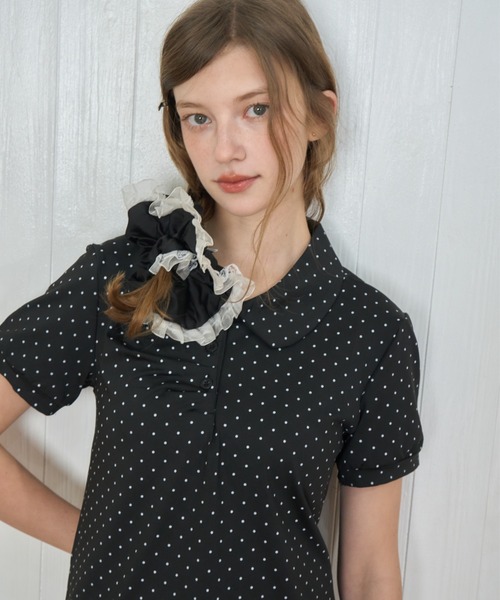 Birthday room（バースデイルーム）の「ドット丸襟ポロ/Polka Dot Round Collar Polo（ポロシャツ・レディース・ホワイト/ブラック/ライトブルー・FREE）」の16枚目の写真
