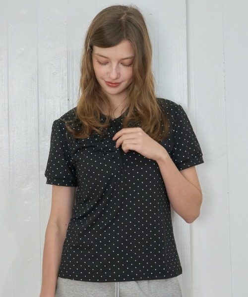 Birthday room（バースデイルーム）の「ドット丸襟ポロ/Polka Dot Round Collar Polo（ポロシャツ・レディース・ホワイト/ブラック/ライトブルー・FREE）」の19枚目の写真