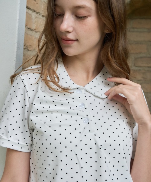 Birthday room（バースデイルーム）の「ドット丸襟ポロ/Polka Dot Round Collar Polo（ポロシャツ・レディース・ホワイト/ブラック/ライトブルー・FREE）」の9枚目の写真