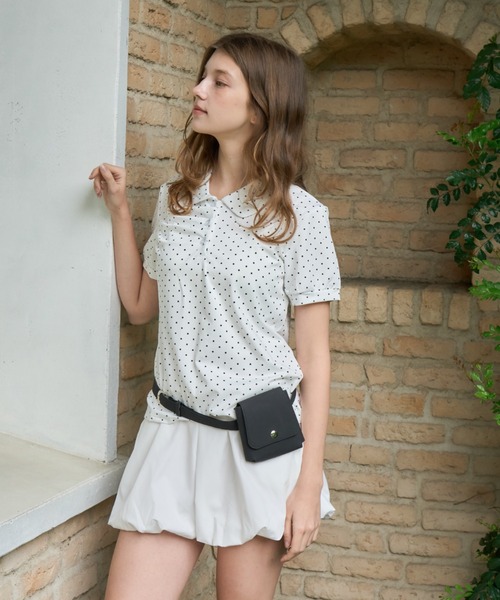 Birthday room（バースデイルーム）の「ドット丸襟ポロ/Polka Dot Round Collar Polo（ポロシャツ・レディース・ホワイト/ブラック/ライトブルー・FREE）」の10枚目の写真