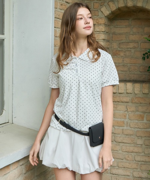 Birthday room（バースデイルーム）の「ドット丸襟ポロ/Polka Dot Round Collar Polo（ポロシャツ・レディース・ホワイト/ブラック/ライトブルー・FREE）」の11枚目の写真