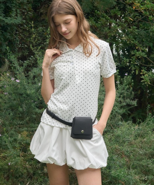 Birthday room（バースデイルーム）の「ドット丸襟ポロ/Polka Dot Round Collar Polo（ポロシャツ・レディース・ホワイト/ブラック/ライトブルー・FREE）」の14枚目の写真