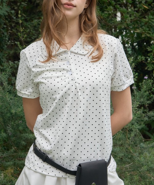Birthday room（バースデイルーム）の「ドット丸襟ポロ/Polka Dot Round Collar Polo（ポロシャツ・レディース・ホワイト/ブラック/ライトブルー・FREE）」の4枚目の写真