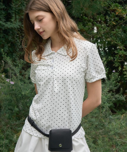Birthday room（バースデイルーム）の「ドット丸襟ポロ/Polka Dot Round Collar Polo（ポロシャツ・レディース・ホワイト/ブラック/ライトブルー・FREE）」の5枚目の写真